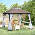 thumbnail image 2 of Outsunny 10' x 10' Double Tier Garden Gazebo Canopy, Coffee, 2 of 10