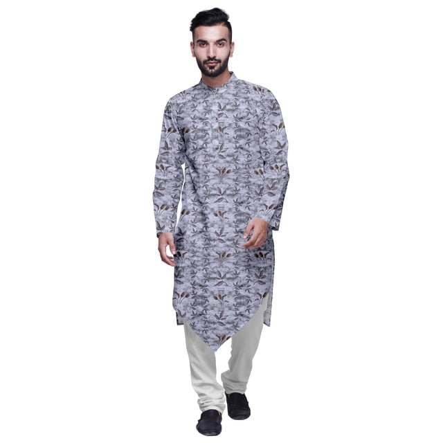 Atasi Kurta pour Homme en Coton Flex Imprimé Col Chinois Kurta Long pour Homme Chemise
