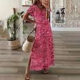 thumbnail image 2 of UPPADA Robe Maxi à Col en V pour Femme, Imprimé Floral, Robe d'Été Décontractée à Manches Courtes, Style Bohème, Robe de Plage avec Fente Latérale, Robe de Cocktail pour Fête, Tenue de Plage pour Femme, Rouge, XXXXXL, 2 of 3