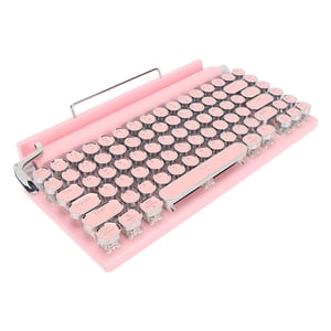 Mechanical Keyboard, 83 Keys Retro Round Keycap Typewriter Mechanical Keyboard 2000mA Capacity  For Tablet Pink
