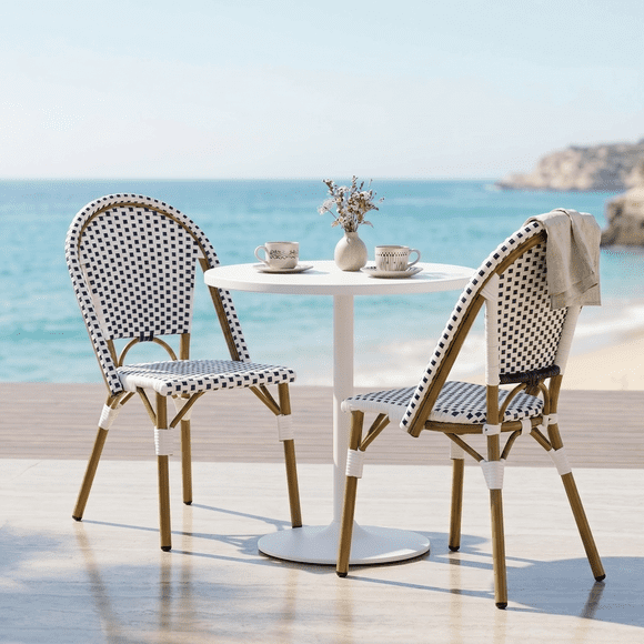 Ensemble de 2 chaises de bistrot françaises d'extérieur Noble House, rotin PE et structure en aluminium, noir et blanc rouillé