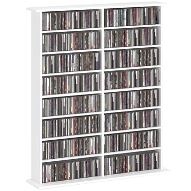 HOMCOM Media Storage Cabinet 8-Tier DVD Shelf with Adjustable Shelves White