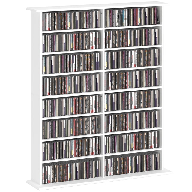 HOMCOM Armoire de Rangement Multimédia Étagère à DVD à 8 Niveaux avec Tablettes Ajustables Blanc