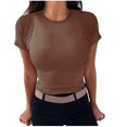 thumbnail image 1 of AherBiu Ribbed Tops pour Femmes Été Col Rond Tricoté Manches Courtes Extensible Coupe Ajustée Hauts de Sortie T-Shirts Chemises, 1 of 5
