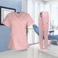 thumbnail image 2 of facefd Female Scrub Set Nurse v neckline Machine Washable Short Sleeves Suit L Pink, 2 of 8