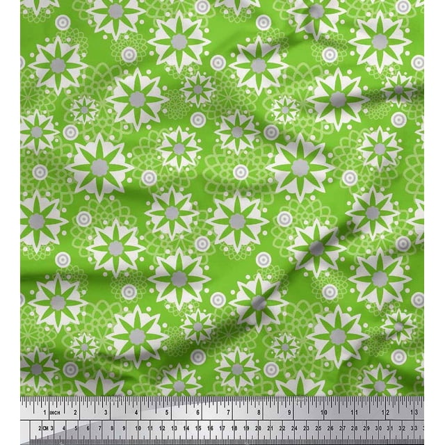 Soimoi Poly Georgette Fabric Floral Mandala Printed Craft Fabric by The Yard 42 Inch Wide