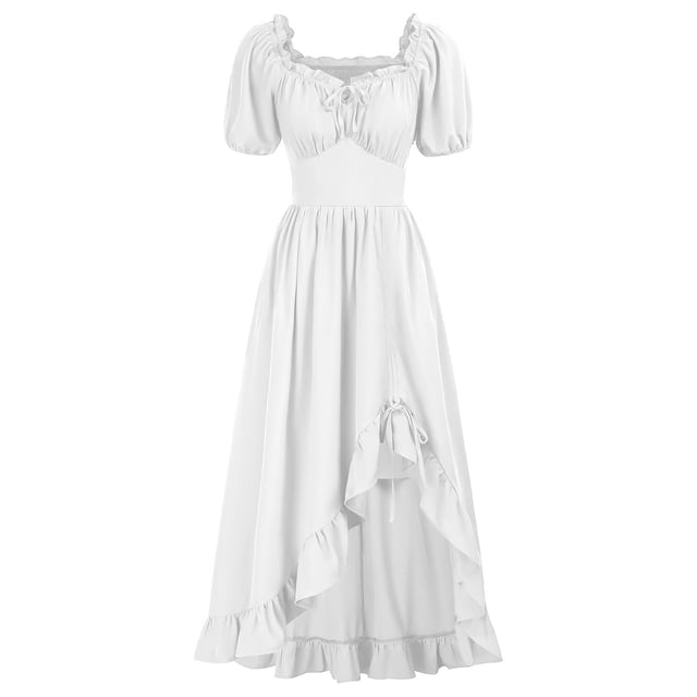 Pisexur Womens Gothic Dress High Wasit Corset Dress Retro Renaissance Dress Solid Color Short Sleeve Medieval Dress Fashion Flowy Square Neck Drawstring Maxi Dress Ruffle Tunic Cocktail Dress