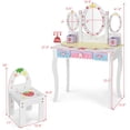thumbnail image 4 of Costway Coiffeuse pour Enfants Princesse Table de Maquillage Chaise Ensemble avec Miroir Trifold Blanc, 4 of 10