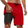 thumbnail image 1 of HXWCHs Stretch Men's Beachwear Board Shorts with Inner Compression Liner and Pocketed Design for Swim Trunks featuring Inseam Comfort and Quick-Dry Fabric XXL Red, 1 of 4