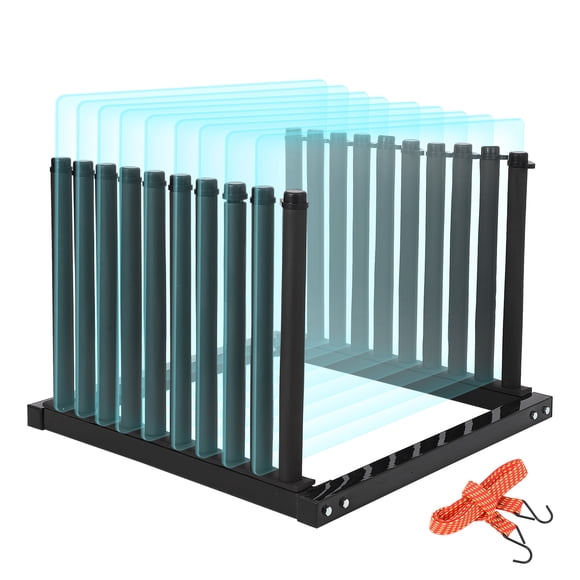 Heavy-Duty 9-Slot Steel Windshield Rack for Truck Beds – Auto Glass Storage Organizer – Safety Rubber Pads, Mast Locks & Bungee Strap – Secure Windshield Holder for Cargo – 25×33×24 inch