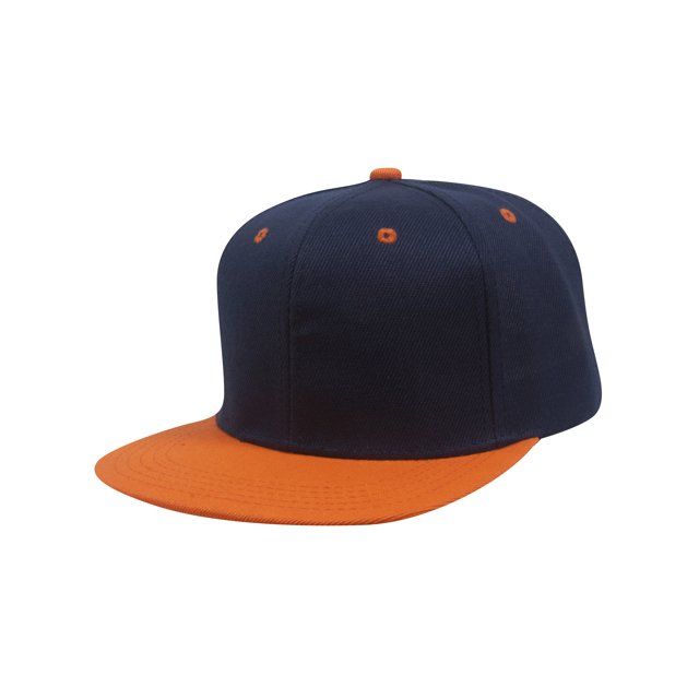 Top Headwear Flat Bill Adjustable Snapback Cap - Navy/Orange