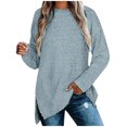 thumbnail image 2 of Pisexur Chandail en Molleton Douillet pour Femmes à Manches Longues Col Rond Mode Couleur Unie Automne chandail Décontracté Ourlet Fendu, 2 of 4