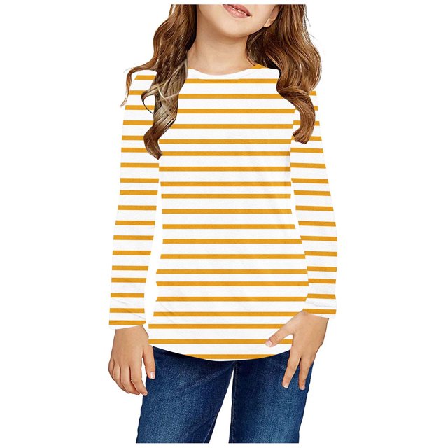 RXIRUCGD Chemises à Manches Longues pour Filles, Col Rond Mignon, Blouses Décontractées Élégantes, Jaune, Taille : 4 Ans