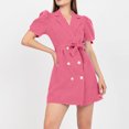 thumbnail image 1 of Ovzne Robes d'Été pour Femmes 2025 Robe Femme Mode Décontractée Couleur Unie Bouton Été Manches Courtes Col Rabattu Robe Femme Manches Courtes Liquidation, 1 of 7