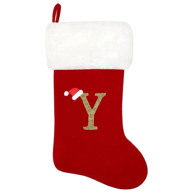SUTENGDA 20 Inches Monogram Christmas Stockings Red Velvet with White Super Soft Plush Cuff Embroidered Xmas Stockings Classic Personalized Stocking Decorations for Family Holiday Season