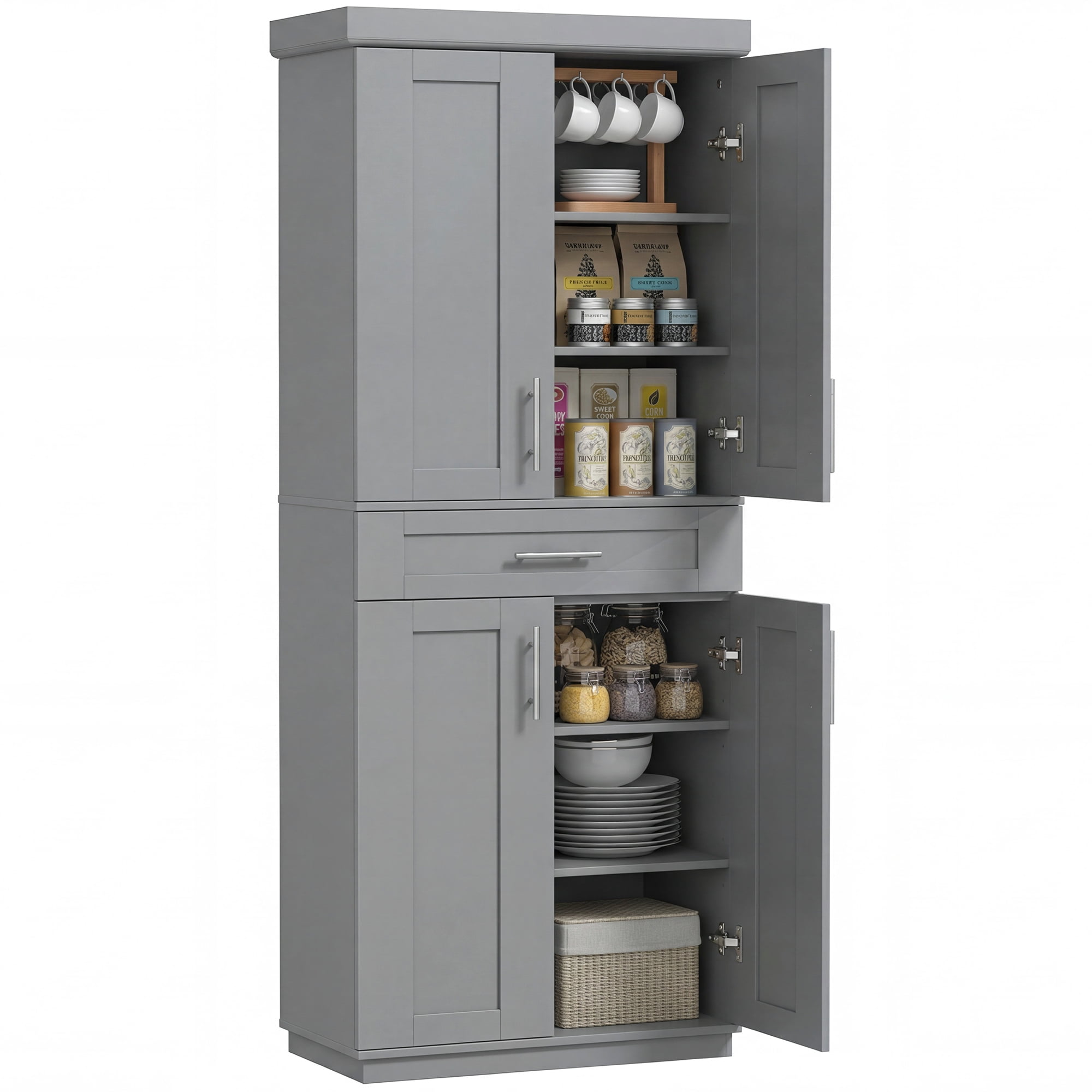 HOMCOM Modern Kitchen Pantry, Freestanding Kitchen Storage Cabinet ...