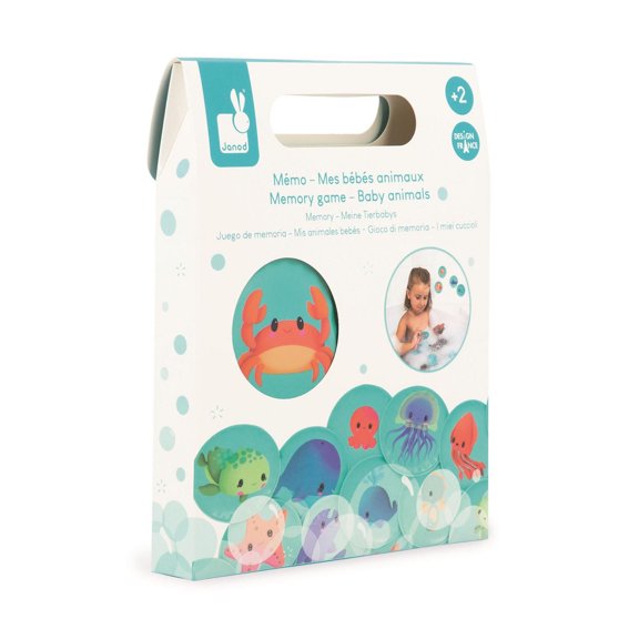 Janod - Jeu de mémoire - Bébés animaux - Jouets de bain - Découverte et développement précoce - Pour garçons et filles - À partir de 24 mois – Multilingue