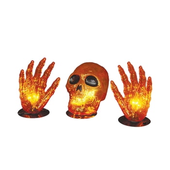 Way to Celebrate Halloween 3-Piece Skull with Hands Light Set, Clear, Indoor/Outdoor