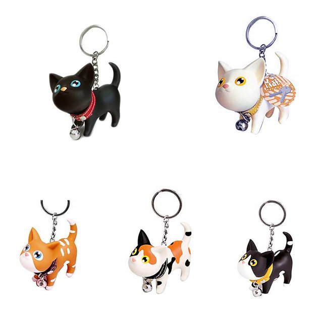 Cat Kitten Keychain Cartoon Animal Keyring Cat Small Bell Keyring Student Metal Key Chain Key Chain