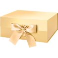 thumbnail image 1 of HAPPY POTATO Gift Box with Ribbon 9x6.5x3.8 Inches, Gold Gift Box with Lid and Ribbon, Bridesmaid Proposal Box, Magnetic Gift Box for presents (Glossy Gold), 1 of 6
