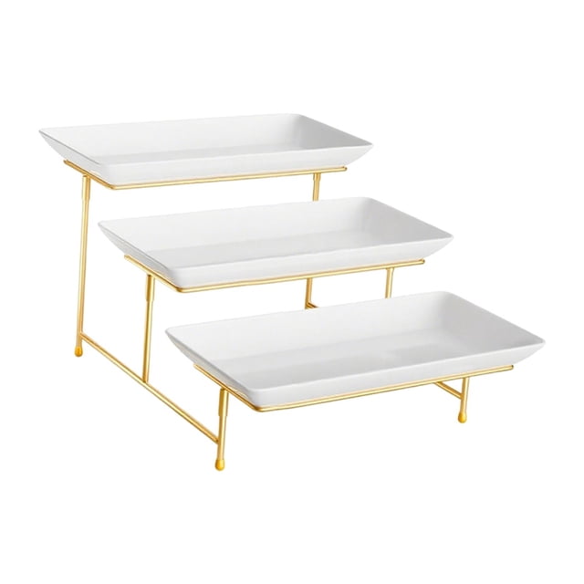 Lipstore Ensemble de Plateaux de Service Rectangulaires à 3 Niveaux avec Support Plateau de Service à Étages pour Dessert Or