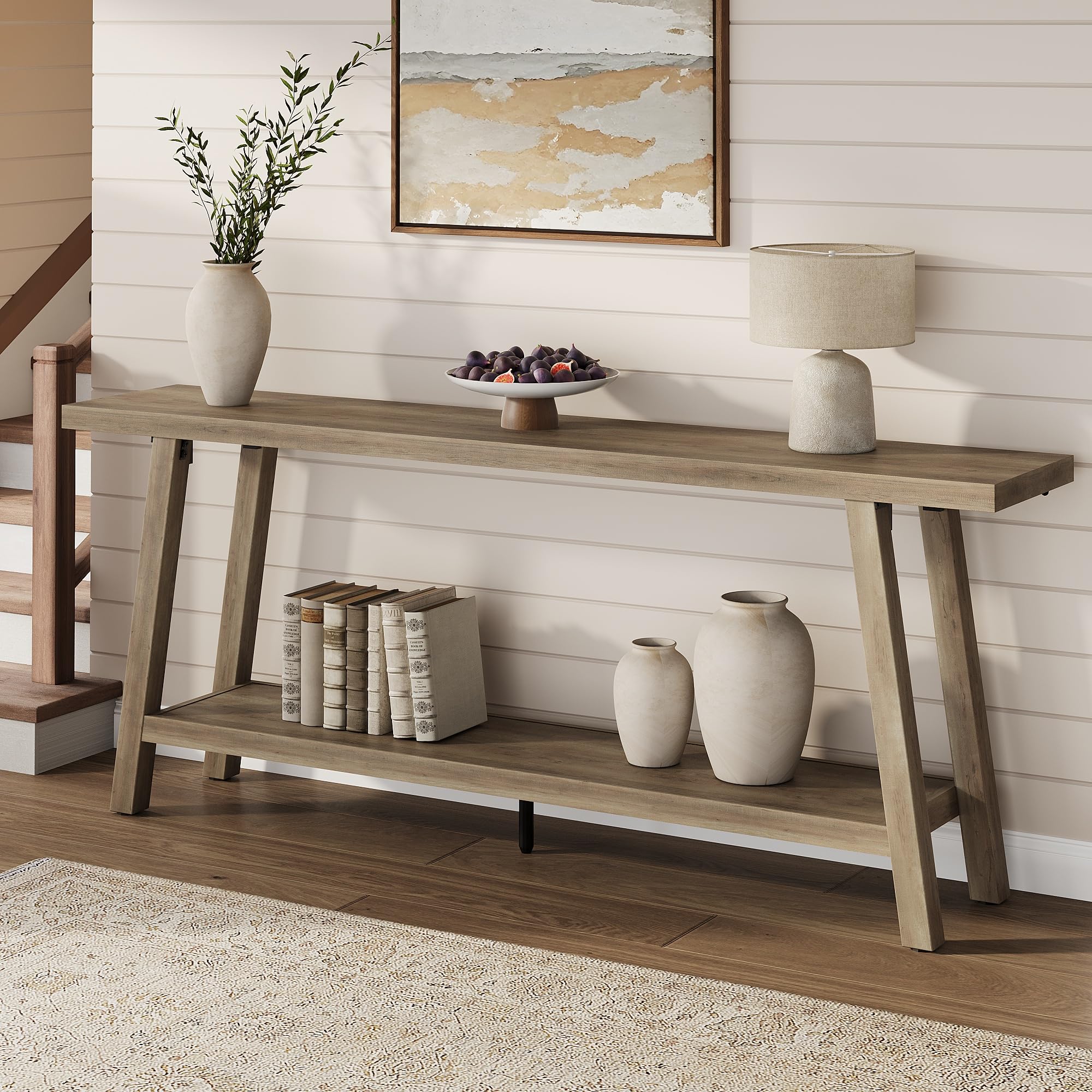 CazToi Narrow Console Table, 2-Tier Farmhouse Sofa Table Behind Couch ...