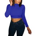 thumbnail image 4 of Women Long Sleeve Crop Tops Half Turtleneck Solid Color Slim Pullovers, 4 of 8