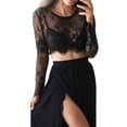 thumbnail image 1 of 2025 Manches Splicing Uni Ajusté T-Shirt Dames Hauts Chemise Femmes Maille Long Femmes Manches Longues Court Femmes, 1 of 5