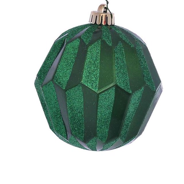 Vickerman MC190804D 5 in. Green Glitter Faceted Ball Ornament - 3 per Bag
