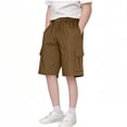 thumbnail image 2 of MIASHUI Boys Cargo Shorts Summer Drawstring Stretch Waist Sports Pants with Pocket,Coffee,13-14 Years, 2 of 6
