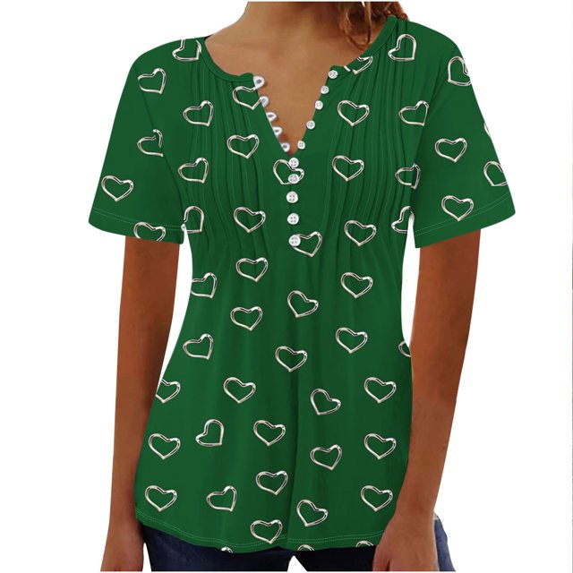 Blouses pour Femmes Haut Imprimé à Col en V Boutonné à Manches Courtes pour Femmes