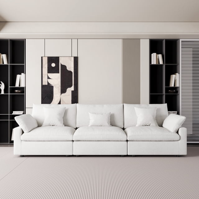 The Magic Home Canapé Sectionnel Modulaire en Lin à 3 Places, Blanc