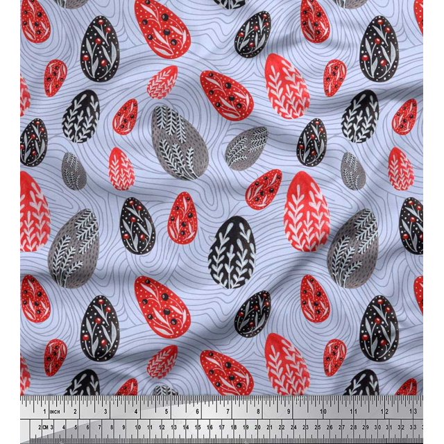 Soimoi Poly Georgette Fabric Egg Folk Art Printed Fabric 1 Yard 52 Inch Wide
