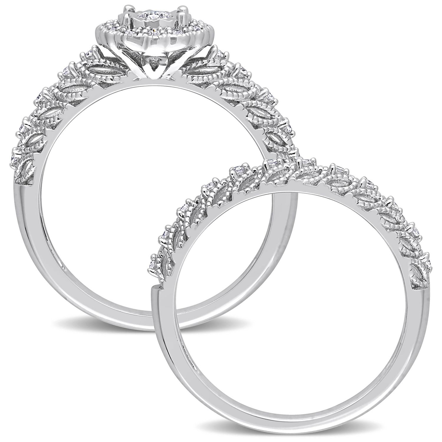 Ensemble de bague nuptiale à auréole Miabella avec 1/ Carat poids total de diamant en argent sterling