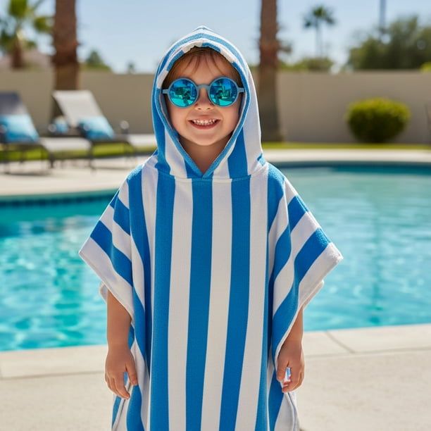 Mainstays Kids Reversible Hooded Towel, Blue Stripe, 1 Piece, 24