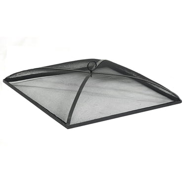 Sunnydaze Outdoor Heavy-Duty Steel Mesh Square Camp Fire Pit Spark Screen Lid with Grabber Ring Top - 30" - Black