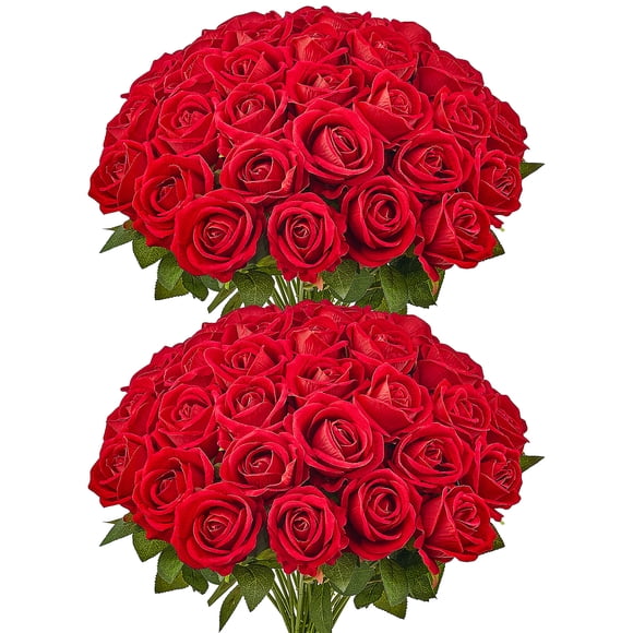VEVOR 60 Pcs Roses Rouges Fleurs Artificielles Bouquet Réaliste pour Décoration de Maison de Noël