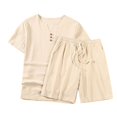 thumbnail image 2 of Weiqiqre Men's 2 Piece Outfits Linen Set Short Sleeve Shirt Top and Drawstring Waist Vacation Short Sets, 2 of 5