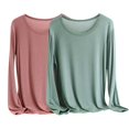 thumbnail image 1 of Timegard Spring Tops for Women 2pc Plus Size Long Sleeve Pajamas Basic Tee Casual Loose Comfy Top Blouse, 1 of 2
