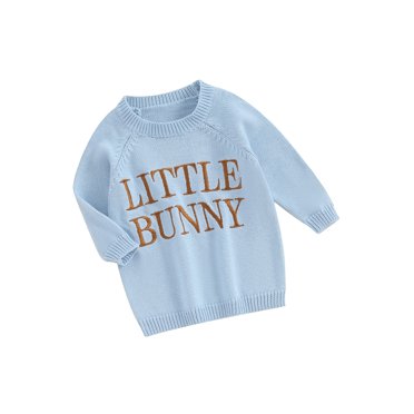EYIIYE Vêtements de Pâques pour Tout-Petits Filles Garçons 0-2 Ans Chandail à Manches Longues Col Rond Tricoté chandail Brodé Lettres Sauteurs Ample Décontracté Chaud pour Printemps Automne Hiver