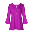 thumbnail image 4 of Timegard Tops d'Été Femmes Plissé Cranté Col en V Flare Manches 3/4 Confortable T-Shirts Haut Décontracté, 4 of 5