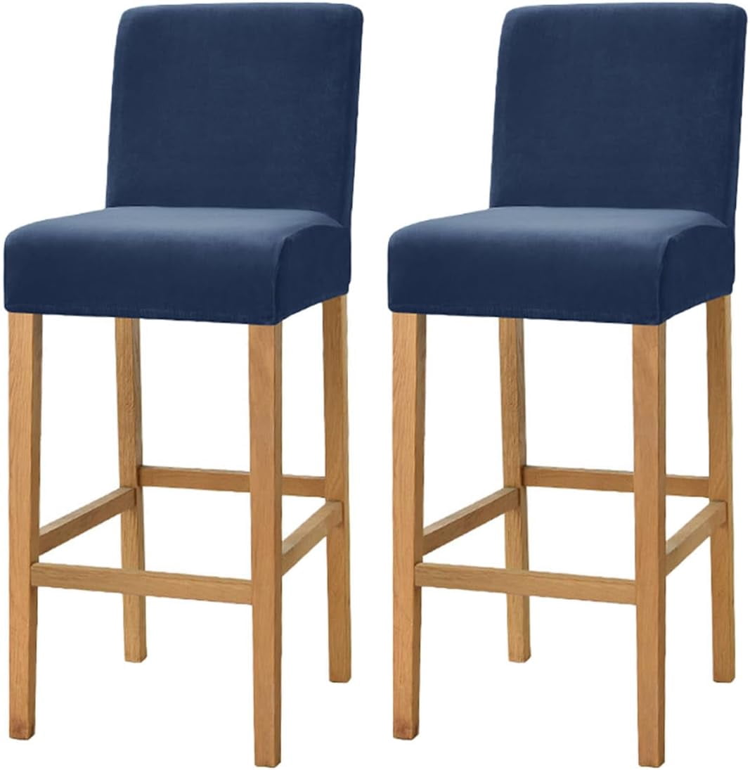 PinesC 2 Pack Stretch High Barstool Slipcovers with Back Bar Stool Jacquard Square Dining Chair Counter Stool Pub Chair Slipcover