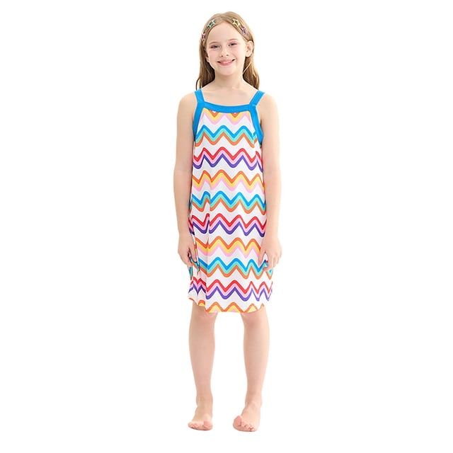 LUOGENLI Robe Fillette Tout-Petits Sans Manches à Imprimés Floraux Robe de Princesse Robe de Danse Fête Robes Vêtements Robe pour Filles Denim Bleu 6-7 Ans