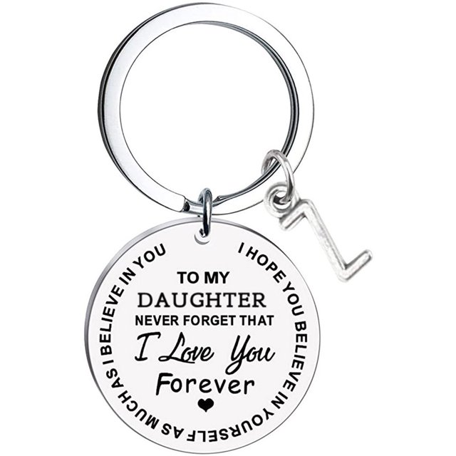 CHUANK Clearance To My Daughter Message Keychain Stainless Steel Initial Last Name 26 Letter Family Inspirational Keychain Gift