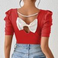thumbnail image 2 of Plebaso T-shirts Mignons pour Femmes, Dos à Nœud, T-Shirts Ajustés, Manches Courtes Bouffantes, Col Rond Décontracté, T-Shirt Tendance, 2 of 7