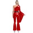 thumbnail image 2 of Raenseen Womens Metallic Shiny Flare Sleeve Bodysuit Hippie Bell Bottom Jazz Dance Rave Party Red M, 2 of 6