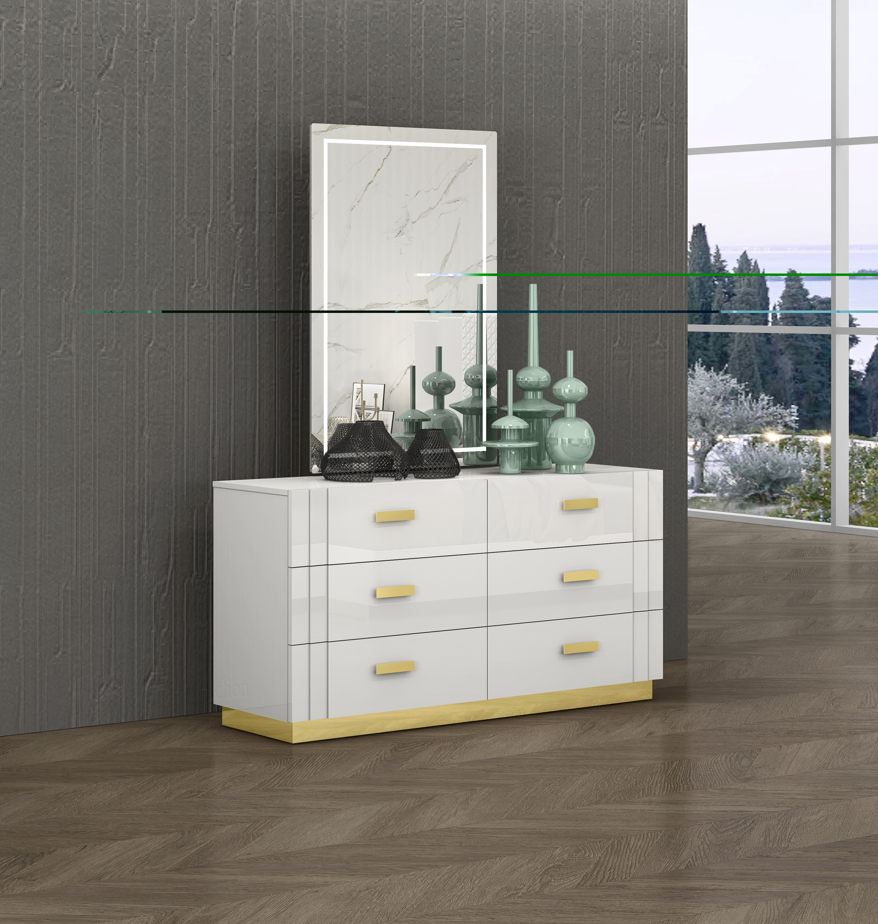thumbnail image 3 of ENSEMBLE DE CHAMBRE K-LIVING TANNER KING EN BLANC AVEC ACCENT EN MÉTAL OR TITANE, 3 of 6