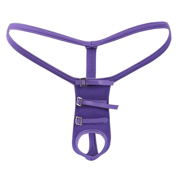 GDREDA Men's Crotchless Underwear Mens Personality Fashion Casual Sexy Mini Thong Underwear Hole Opening Binding Type T Pants Purple,One Size