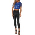 thumbnail image 2 of INSPIRE CHIC Women's Metallic Pattern Short Sleeves Party Crop T-Shirt L Royal Blue, 2 of 6