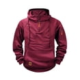 thumbnail image 1 of yardsong Mens Tactical Cargo Quarter Zip Hoodie Vintage Drawstring Workout Running Sweatshirt with Pockets Wine,XL, 1 of 7